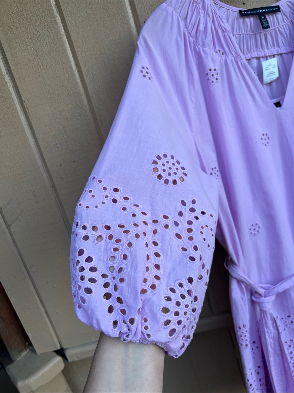 NWT White House Black Market Lavender Eyelet Chemise BALOON SLEEVES DRESS M/L - Picture 5 of 12